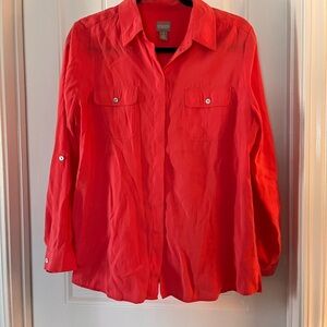 Chico's Orange Modal Button Down Shirttail Hem Shirt Long Sleeve Size Medium
